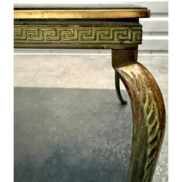 Green Mid 20th Century French Bronze, Iron and Églomisé Glass Coffee Table With Greek Key Frieze For Sale - Image 8 of 8