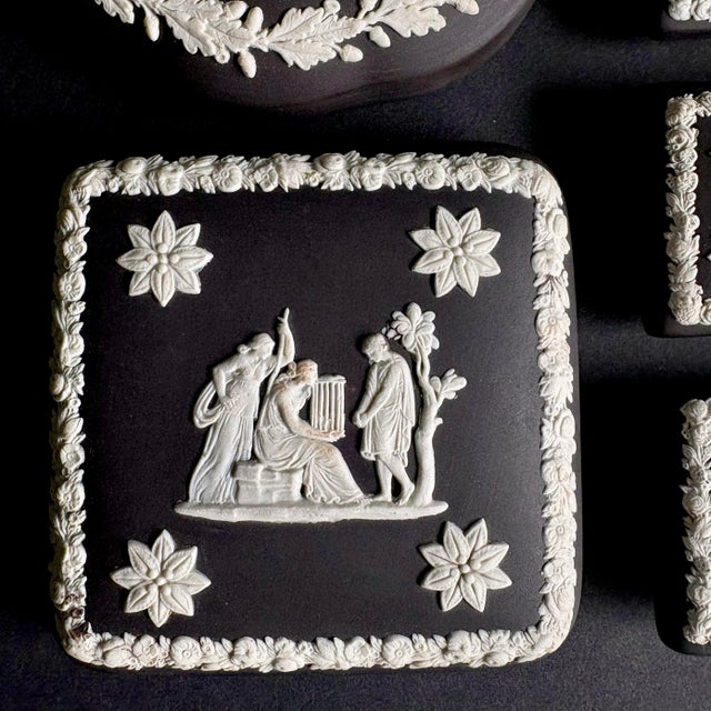 Neoclassical Vintage Wedgwood Jasperware Black Replacement Lids – Set of 5 Neoclassical Cameo Lids (No Boxes) For Sale - Image 3 of 11