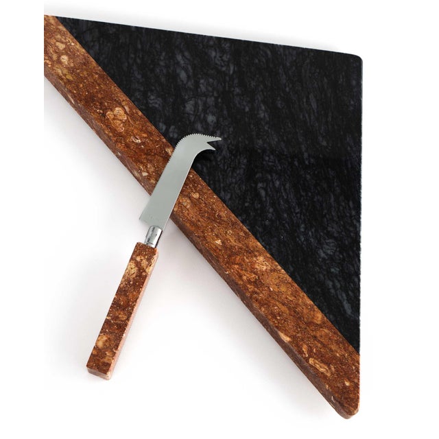 Stone Vintage Georges Briard Triangular Marble Cheese Board & Knife For Sale - Image 7 of 14