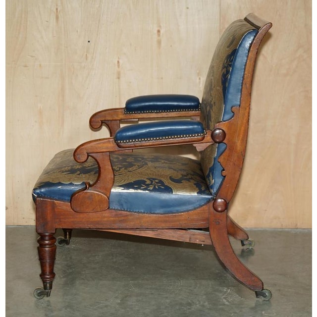 Antique Napoleonic Hardwood and Blue Leather Reclining Library Armchair by Robert Daws, 1830s For Sale - Image 18 of 18