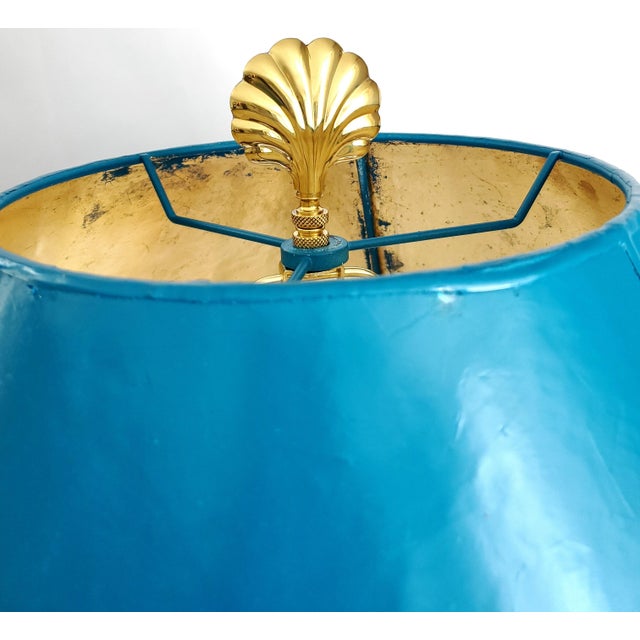 Huge Lamp Pair Blue & Metallic Gold Hand Painted Peacocks 1960s Kutani For Sale - Image 16 of 18