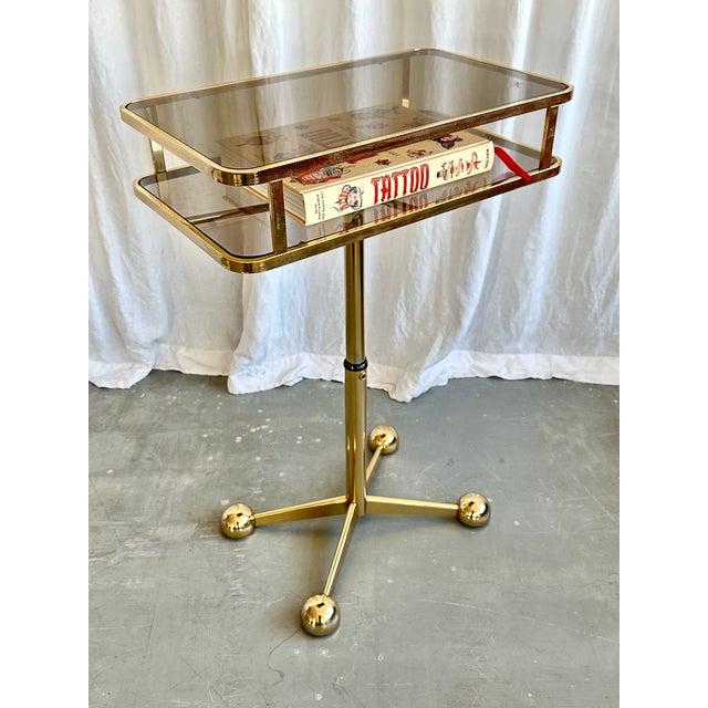 Mid-Century Modern Mid-Century Italian Brass and Smoked Glass Adjustable Side Table by Allegri Parma, 1970s For Sale - Image 3 of 18