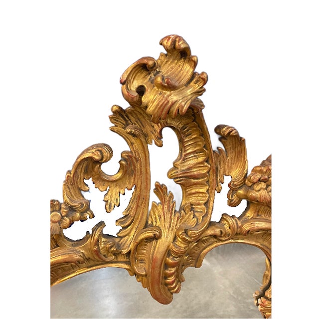 Wood Vintage Italian Giltwood Rococo Style Wall Mirror- For Sale - Image 7 of 12