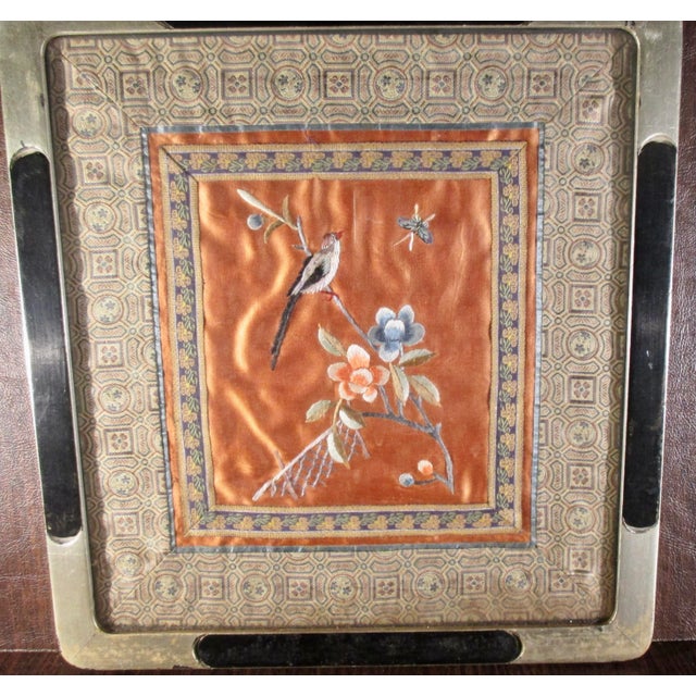 Chinoiserie Framed Chinese Embroidery Vintage 1980s' For Sale - Image 3 of 4