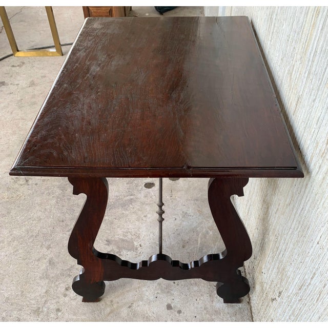 18th Century Refectory Spanish Table with Lyre Legs and Iron Stretcher For Sale - Image 11 of 18