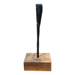 Vintage Black Brutalist Vase on Wooden Base For Sale