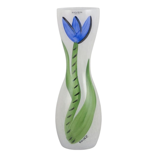Tall and Slender Vase with Flowers by Ulrica Hydman Vallien for Kosta Boda For Sale