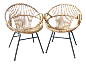 Set of Rattan Basket Armchairs, 1960