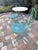 Turquoise Vintage Turquoise Iron Garden Bistro Set With Floral Mosaic Folding Chairs For Sale - Image 8 of 12