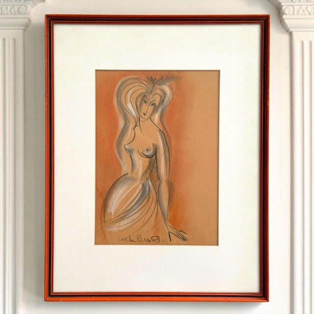 An elegant original pastel and charcoal drawing by noted Russian-American artist Sasha Brastoff (1918–1993), signed and...