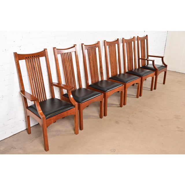Stickley Mission Arts & Crafts Cherry Wood High Back Spindle Dining Chairs, Set of Six For Sale - Image 12 of 12