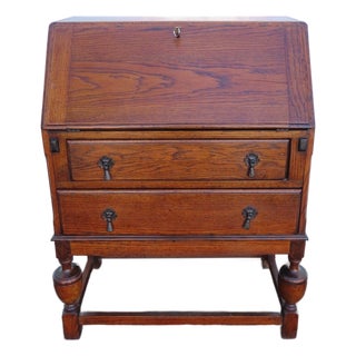 Early 1900s Solid Oak Leather Top Secretary Desk 6630 For Sale