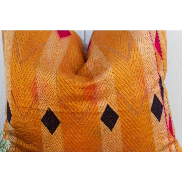 Burnt Saffron Silk Phulkari Pillow For Sale - Image 4 of 9