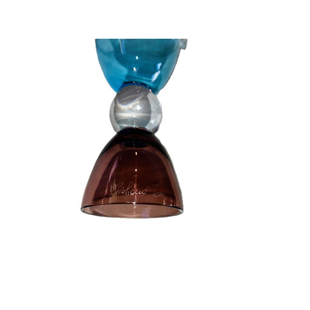 Contemporary Late 20th Century Giuliano Tosi Murano Two-Color Hand-Blown Crystal Glasses Set of Xx- Signed For Sale - Image 3 of 9