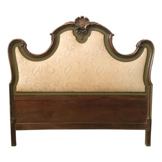 20th Century Italian Baroque Style Carved and Gilded Wood with Fabric Headboard For Sale