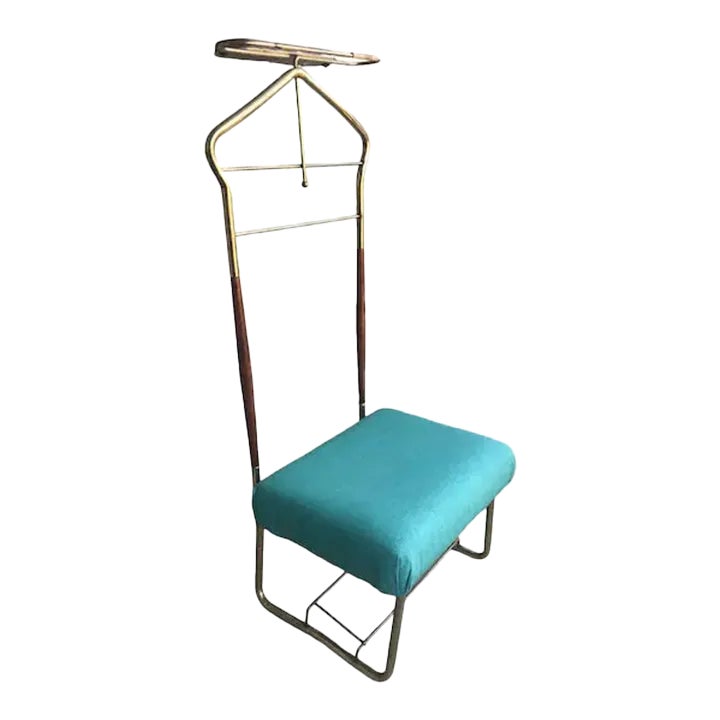 1950s Mid-Century Wood & Metal Valet Dressing Chair With Turquoise ...