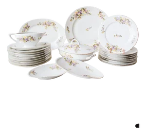 Porcelain Dishes with Flowers from Limoges, 1940s, Set of 36