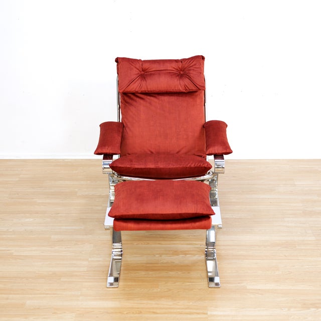 1970s Chrome & Velvet Lounge Chair Attributed to Reinhold Adolf and Hans-Jurgen for Schrapfer For Sale - Image 11 of 12