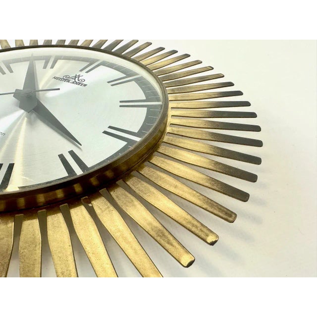 Mid-Century Modern Mid-Century Modern Sunburst Wall Clock in Brass from Meister Anker, 1960s For Sale - Image 3 of 10