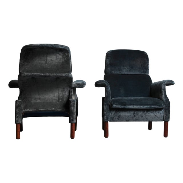 Sanluca Lounge Chairs in Blue Velvet by Achille & Pier Giacomo Castiglioni for Gavina, 1960, Set of 2 For Sale