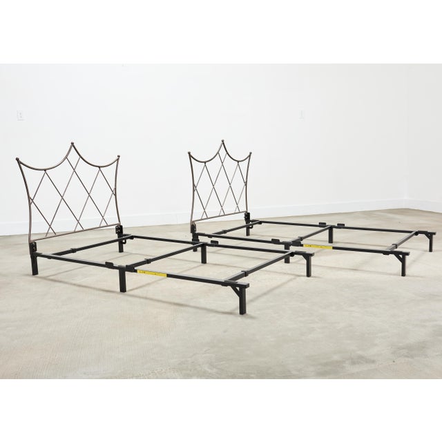 Mid 20th Century Pair of French Neoclassical Iron Lattice Twin Bed Frames For Sale - Image 5 of 18
