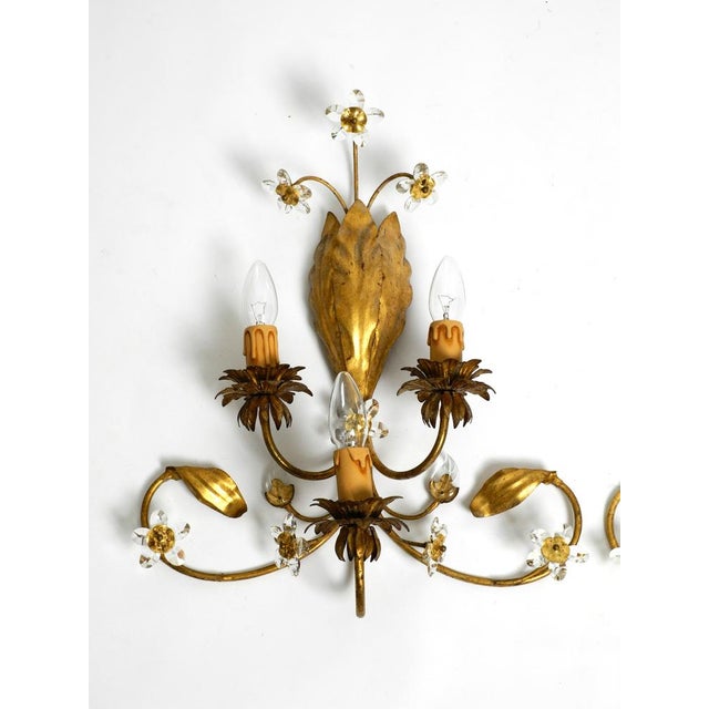 Hollywood Regency Italian Gold Plated Floral Regency Murano Glass Sconces, 1980s, Set of 2 For Sale - Image 3 of 18