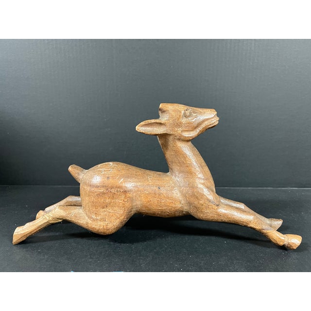 Figurative Late 20th Century Carved Wood Deer Sculpture For Sale - Image 3 of 9