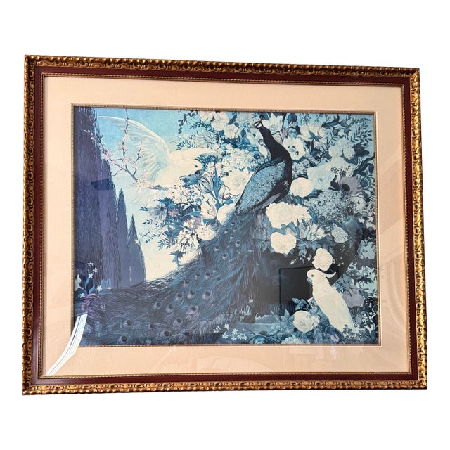 Vintage Oversized Framed Jessie Arms Botke "White Peacock" Print For Sale