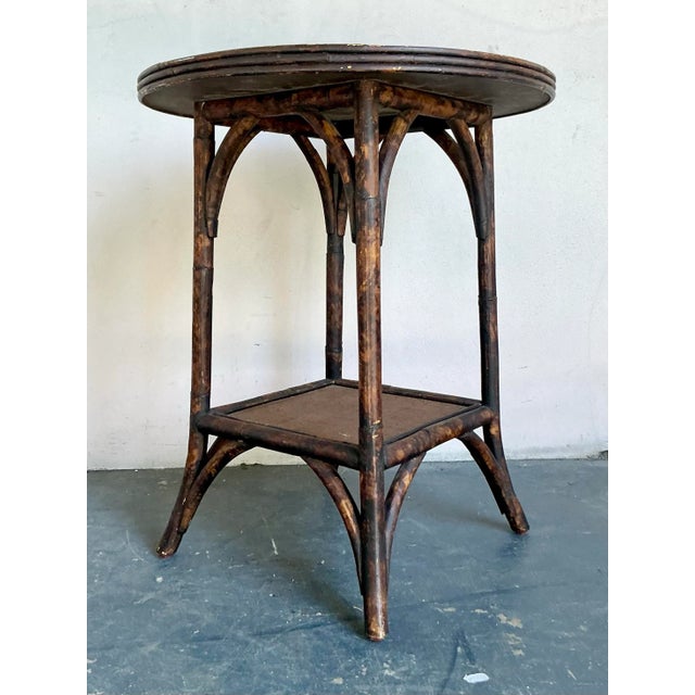 Vintage Boho Burnt Bamboo Side Table For Sale - Image 9 of 12