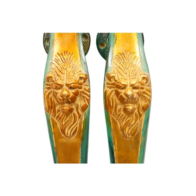 Brass Lion's Head Door Handles - a Pair For Sale - Image 4 of 5
