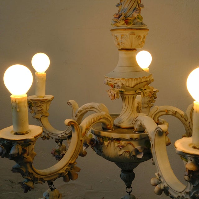 5-Arm Capodimonte Chandelier with Floral Decor, 1960s For Sale - Image 11 of 17