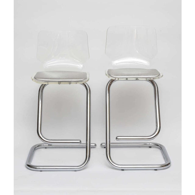 Italian Hollywood Regency Chrome & Lucite Counter Stools A Pair