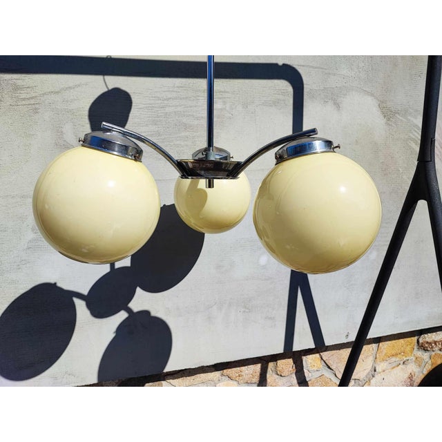 Vintage Art Deco Napako Chandelier in Brass, 1940s For Sale - Image 4 of 9