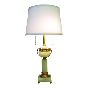 1960s French Depose Art Deco Neo Classic Green Onyx Marble Column & Urn Bronze Table Lamp