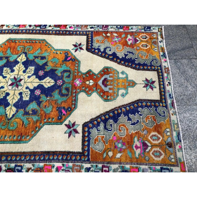 Goldenrod 1960s Vintage Turkish Oushak Rug - 4′ × 7′2″ For Sale - Image 8 of 10