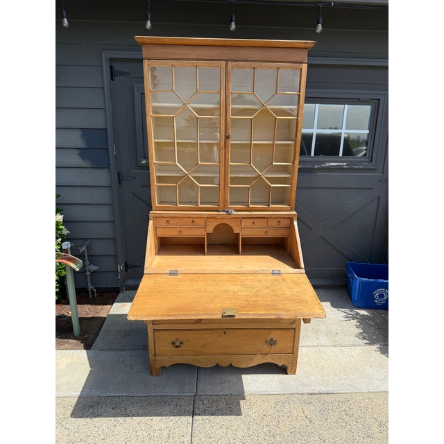 Mid 20th Century Mid 20th Century Pine Slant Front Secretary Desk With Bookcase For Sale - Image 5 of 8