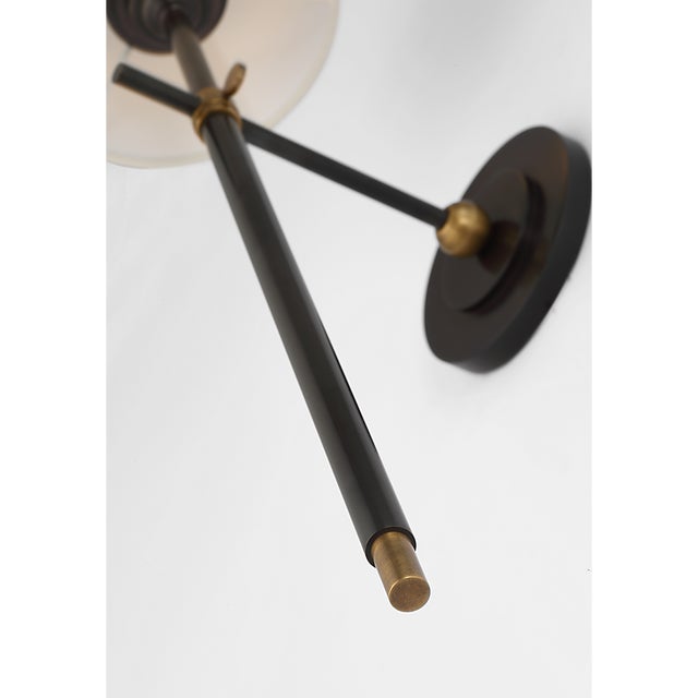 Modern Thomas O'Brien for Visual Comfort Signature Bryant 27" Cordless Tail Sconce in Bronze and Hand-Rubbed Antique Brass with Linen Shade For Sale - Image 3 of 13