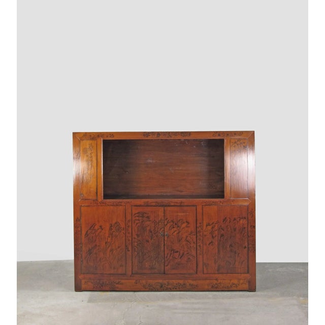 Chinese Hand Painted Chinese Antique Display Cabinet – 59 Inches Tall, Hand-Painted Design For Sale - Image 3 of 11