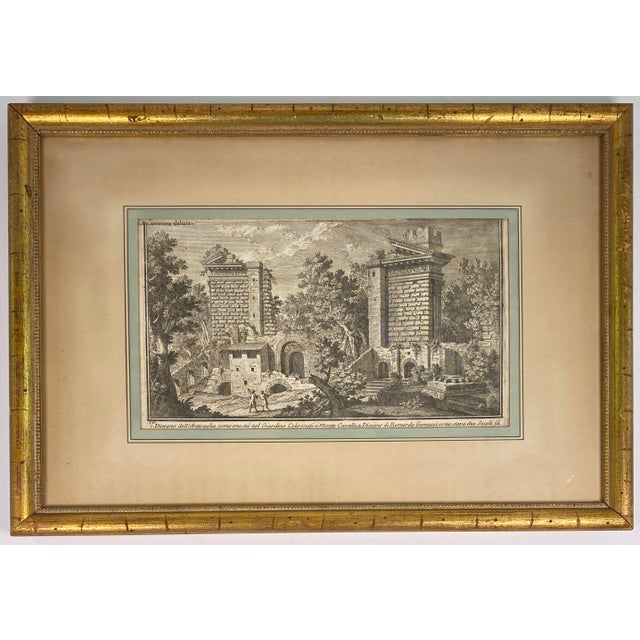 Mid 18th Century 18th Century Italian Architectural Capriccio Engraving of Monte Cavallo Ruins in Gilt Frame For Sale - Image 5 of 9
