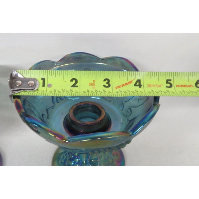 Indiana Carnival Glass Harvest Grape Blue Iridescent Candle Holders a Pair For Sale - Image 9 of 12