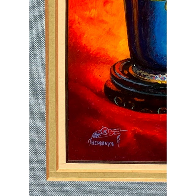 2000 - 2009 Framed Kay M. Hendricks Oil Painting – Still Life Cloisonné Vase For Sale - Image 5 of 6