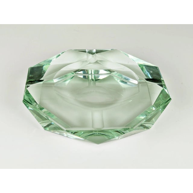 Italian Aquamarine Faceted Glass Ashtray in the style of Fontana Arte, 1960s For Sale - Image 6 of 9