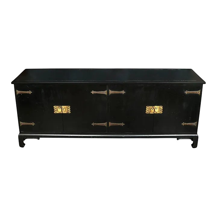 Black Asian Style Sideboard With Brass Hardware Chairish