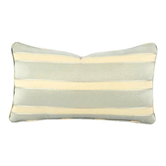 Kravet Couture Dotted Stripe in Spa With Self-Welt Lumbar Pillow Cover For Sale
