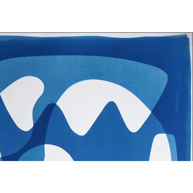 2020s 2025, Mid Century Modern Shapes, Unique Monotype Cyanotype in Blue Tones on Watercolor Paper by Kind of Cyan For Sale - Image 5 of 15