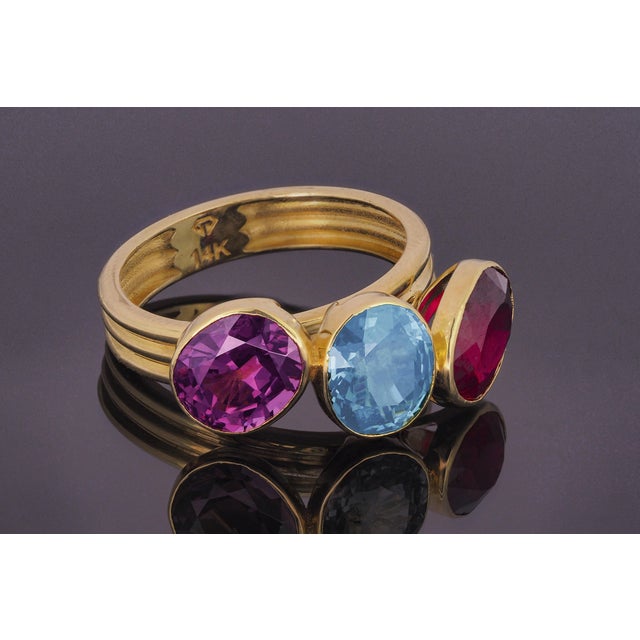 Multicolor 14k Gold Ring With Amethyst, Ruby and Topaz, Size 5 For Sale - Image 4 of 7