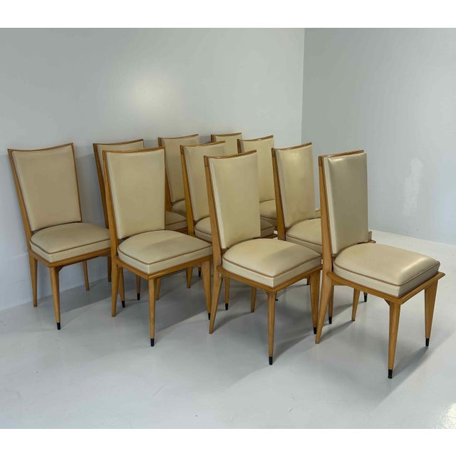Art Deco Chairs in Maple and Cream Leather, 1930s, Set of 10 For Sale - Image 4 of 11