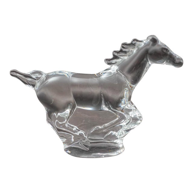 Mid 20th Century Steuben Crystal Signed Peter Drobny Full Gallop Horse Glass Figurine Sculpture For Sale