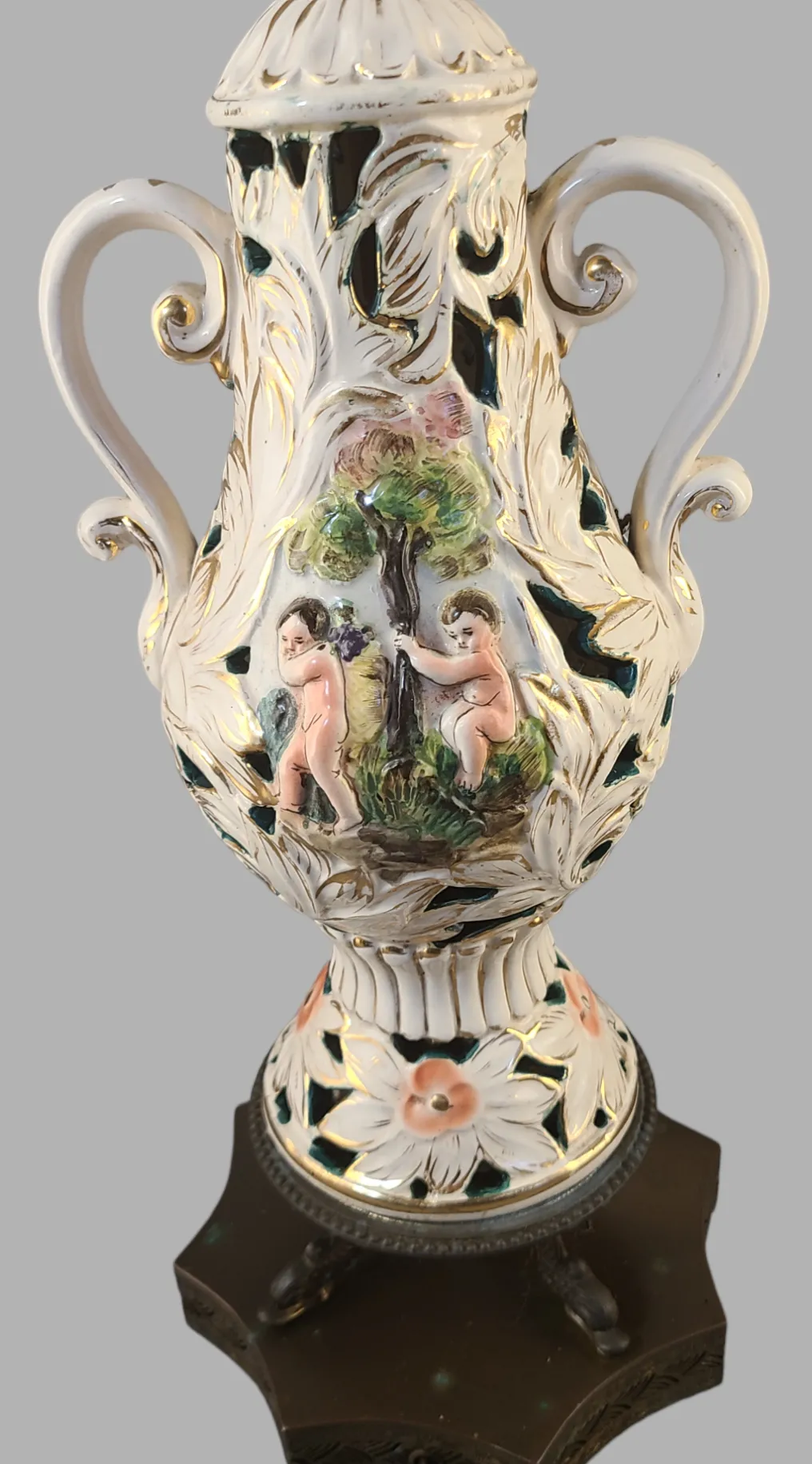 Mid 20th Century Hand Painted Italian Capodimonte Figural Cherub