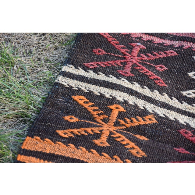1960s Traditional Black Primitive Handmade Wool Turkish Kilim Rug For Sale - Image 9 of 13